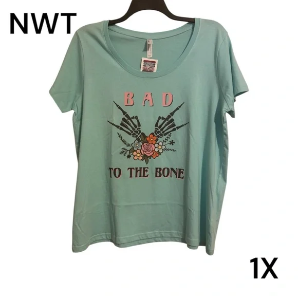NWT 'BAD TO THE BONE' Graphic Short Sleeve Relaxed Tee PLUS 1X #S - Picture 1 of 6